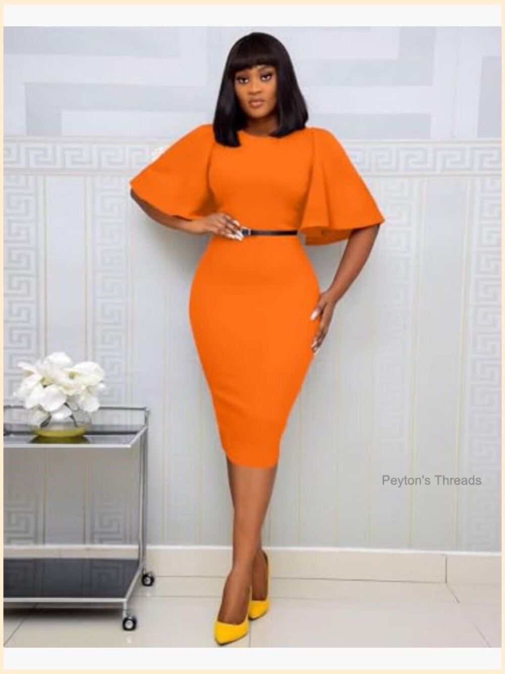 Bodycon Ruffle Flared Short Sleeveless Pencil Midi Dress - Picture 6 of 7